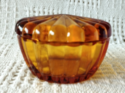 Antique amber yellow thick Czech glass bonbonier, piper box