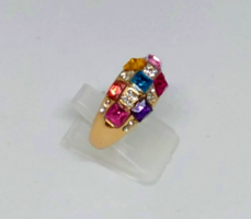 Gold-plated ring with colored crystals