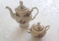 Vintage Pirken Hammer Coffee Pourer, Porcelain Rose Pattern, Sugar Bowl, 2 pcs