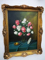 Murin Vilmos (1891-1952) - Piros fehér rózsás virágcsendélet