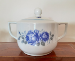 Old drasche porcelain sugar bowl with blue rose tabbed bonbonier