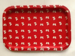 Cheerful, red enamel retro tray with white butterfly from the early 80s