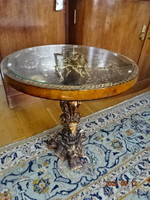 Chinese alabaster antique, carved side table with glass top. Vintage style. He has!
