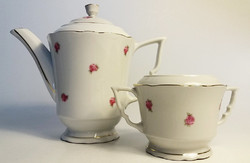 Vintage Zsolnay Porcelain Rózsa Pattern Coffee Pourer, Sugar Bowl, 2 pcs