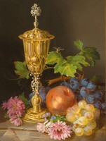 Andreas Lach - Csendélet serleggel és szőlővel - vakrámás vászon reprint
