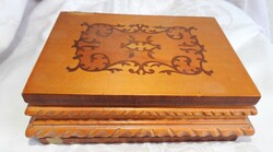 Wood marquetry box with carved sides