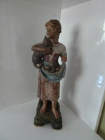 Bernard bloch very nice rare marked ceramic young girl with kittens.
