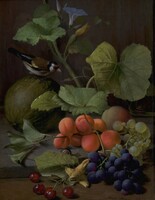 Ottesen - Csendélet gyümölcsökkel és madárkával - vakrámás vászon reprint