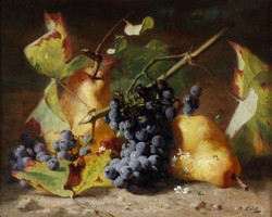 Andreas Lach - Csendélet szőlővel és körtével - vakrámás vászon reprint