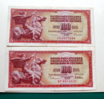 JUGOSZLÁVIA - 100 Dinár – 1978 & 1986 - 2 db-os - bankjegy Lot