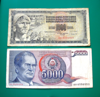 JUGOSZLÁVIA -1000 & 5000 Dinár – 1981 & 1985 - 2 db-os - bankjegy Lot