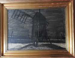 Gyula Kajári - windmill - painting / watercolor