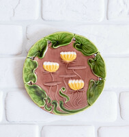 Körmöcbányai falitányér, antik falidísz tavirózsa mintával, Kremnica falitál, desszertes kis tányér