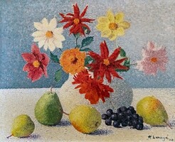 Achille laugé - flowers and pears - canvas reprint