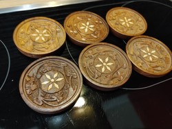 KUWAIT Brass Inlaid Ornate Carved Glass Coasters in Holder Beer Coaster