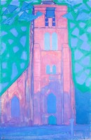 Mondrian - church tower in pink - quilted canvas reprint
