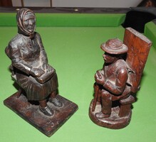 Antik kézzel faragott szobor pár - néni és bácsi  - 19 sz Erdély