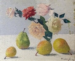 Achille laugé - roses with pears - canvas reprint