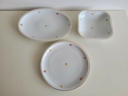 3 db régi Zsolnay nagy porcelán tál virágmintás ovális és szögletes kínáló virág mintás