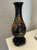 Nagyonszép Kinai kézzel festett sárkányos lakk fa váza nagy.