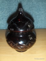 Deep burgundy etched glass sugar bowl (0-3)