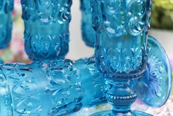Italian turquoise pressed glass champagne glasses