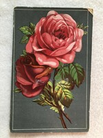 Antique, old litho postcard with rose flowers
