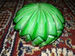 malachit hatású art deco üvegbonbonier, régi kerek zöld  üveg doboz