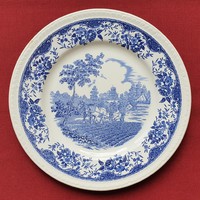 Old English Staffordshire angol kék jelenetes porcelán tányér