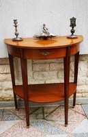 Antik konzol asztal Copf, biedermeier, réz díszes, réz lábak, zárható, Elegáns