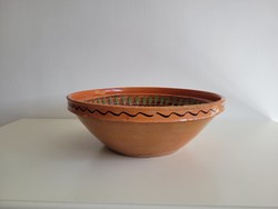 Old large size 42 cm glazed earthenware folk wedding bowl vintage cooking earthenware vessel pot pot