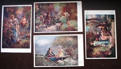 8 db régi színes Hans Zatzka romantikus képeslap