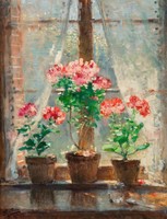 Montezin - geraniums in the window - canvas reprint