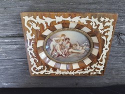 Painted French porcelain picture, in an inlaid frame. Signed.