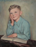 Olvasó fiú, gyönyörű szocreál festmény
