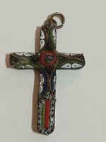 Antique micromosaic crucifix pendant.
