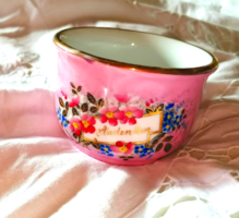 Antique coffee mug with violet, forget-me-not, hand-painted flowers