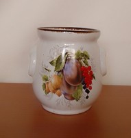 German glazed earthenware small kitchen storage container, mulberry, plum, plum currant gooseberry pattern. Flawless