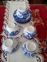 5 + 6+1  db keleti / japán cseresznyevirágos kék fehér tojáshéj porcelán  teás / kávés