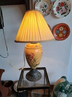Gyönyörű régi fajansz asztali lámpa virágos Gyűjtői szépség