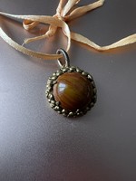 Antique flower pattern pendant with stone Art Nouveau