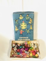 Old retro Soviet Christmas tree decoration, mini ornaments in a box, snowman, Santa Claus, astronaut and others, 40 pcs