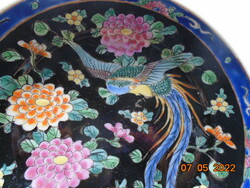 Japanese Meiji wall plate with hand-painted bird of paradise and peonies