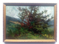 Balogh József: A bokor, olaj, karton festmény