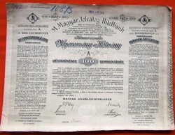 Magyar Jelzálog Hitelbank Nyeremény Kötvény 1913 100 koronáról