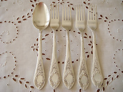 Old Russian cutlery with decorative handle metal fork spoon 5 pcs