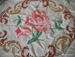 Beautiful vintage pink woven cushion cover embroidered with a beautiful Hungarian folk pattern with several stitches