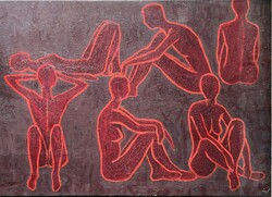 Kelemen Dénes breathes oil on canvas, contemporary cross-border artist, human representation, nudist
