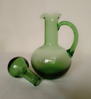 Small dark green molded glass jug with mini unicum glass, flawless