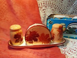 New ceramic table salt and pepper shakers, napkin holder on a small tray